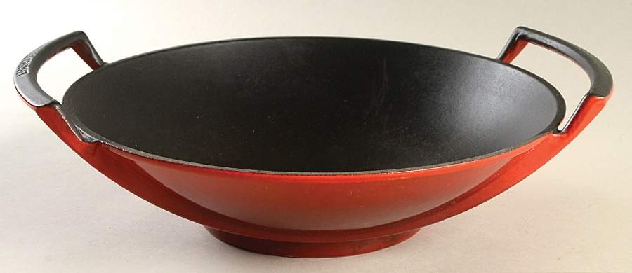 Flame (Volcanic Orange) 11" Cast Iron Wok No Metal Lid by Le Creuset-1