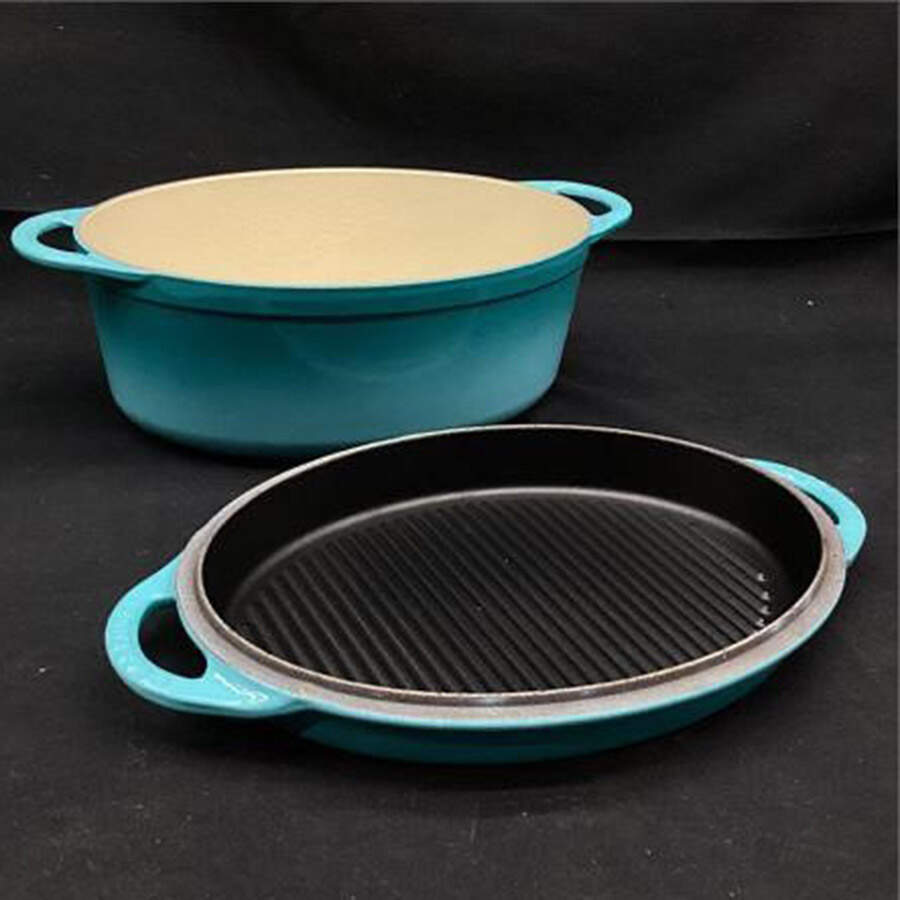 Caribbean Teal 4.5 Qt Cast Iron Oval Casserole & Grill Lid by Le Creuset-1