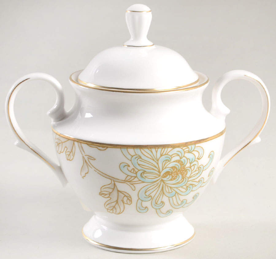Painted Camellia Sugar Bowl & Lid by Lenox-1