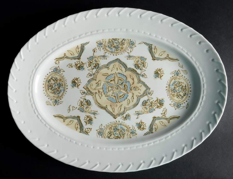 Whipstitch Cream 14" Oval Accent Platter by Ralph Lauren China-1