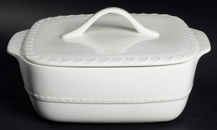 Whipstitch Cream 2 Quart Square Casserole with Ceramic Lid by Ralph Lauren China-1