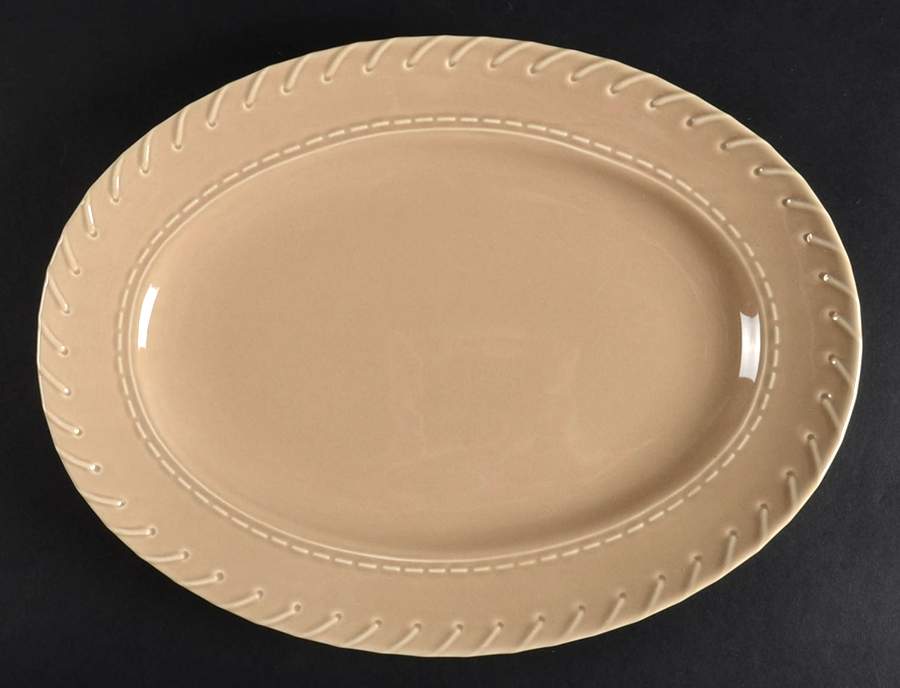 Whipstitch Camel 14" Oval Serving Platter by Ralph Lauren China-1