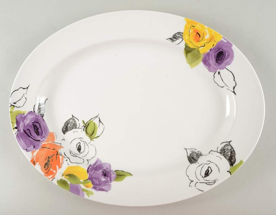 Charcoal Floral 16" Oval Serving Platter by Lenox-1