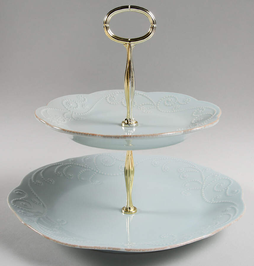 French Perle Ice Blue 6 5/8"-10"  2 Tiered Serving Tray (Dp, Sp) HC by Lenox-1
