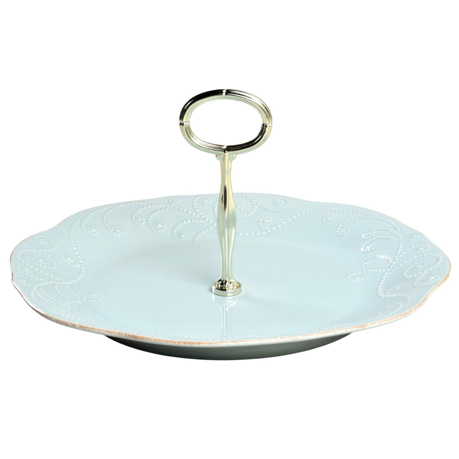 French Perle Ice Blue Round Serving Plate with Center Handle (Dp) Hc by Lenox-1