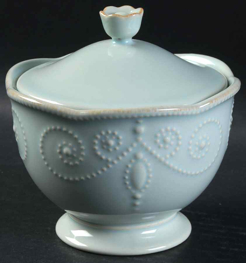 French Perle Ice Blue Sugar Bowl & Lid by Lenox-1
