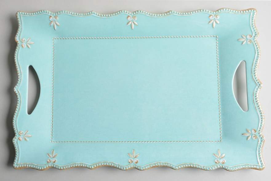 French Perle Ice Blue 18" Rectangular Handled Serving Melamine Tray by Lenox-1