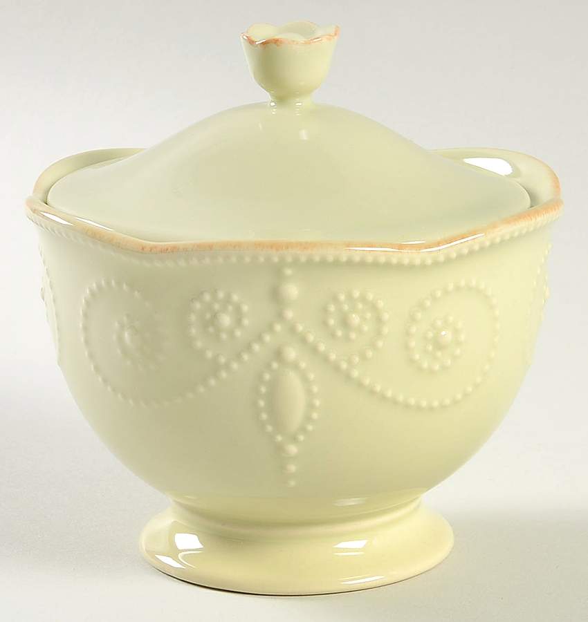 French Perle Pistachio Sugar Bowl & Lid by Lenox-1