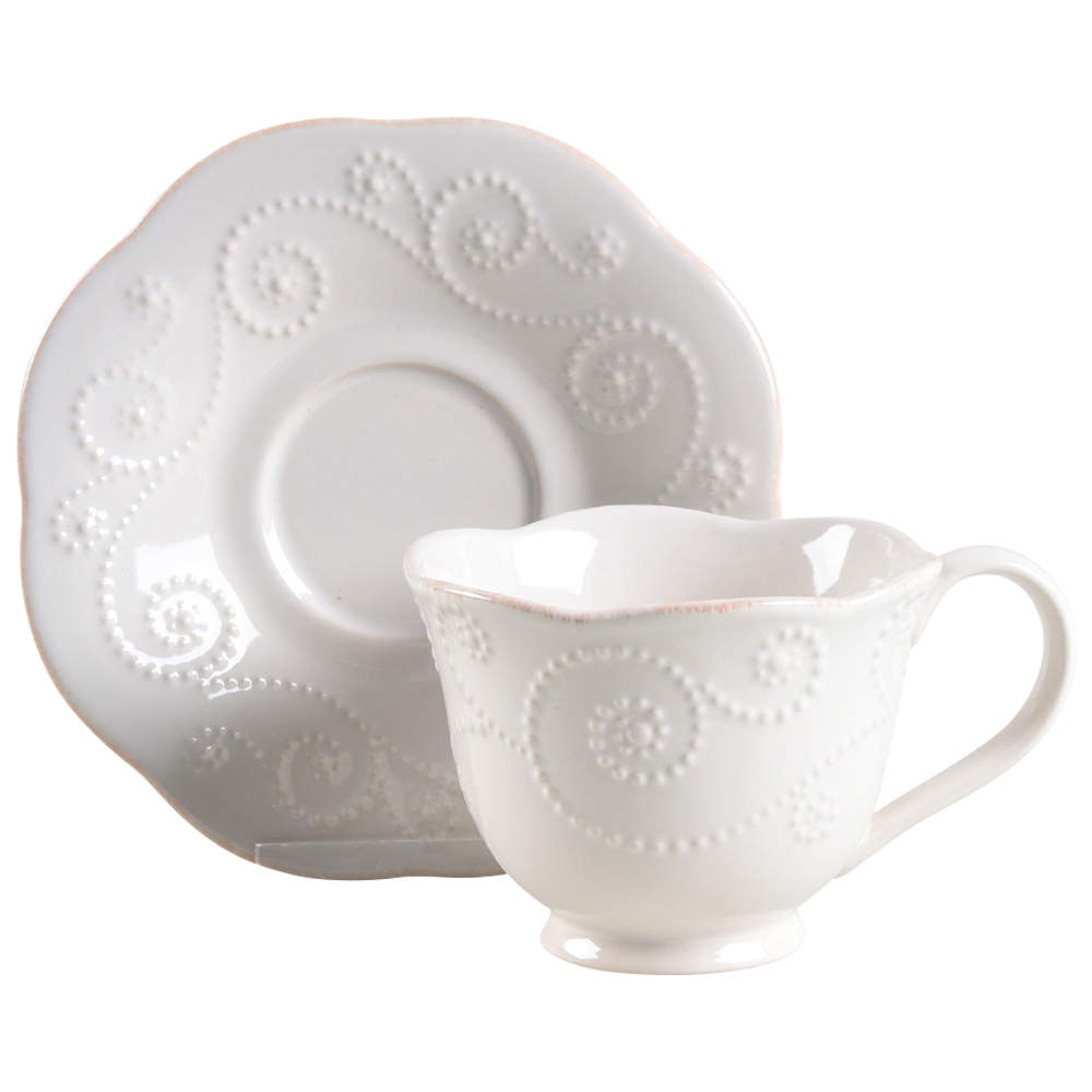 French Perle White Footed Cup & Saucer Set by Lenox-1