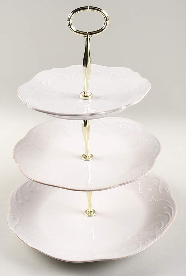 French Perle White 13 7/8"-14 1/4" 3-Tiered Serving Tray(DP,SP,BB) HC by Lenox-1