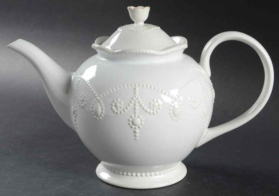 French Perle White Teapot & Lid by Lenox-1