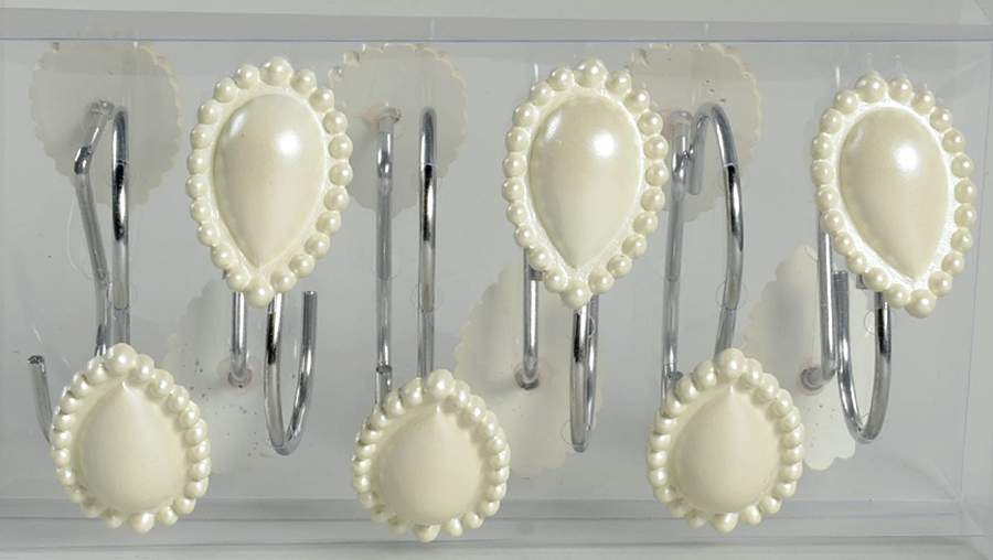 French Perle White (Set of 12) Shower Curtain Hooks by Lenox-1