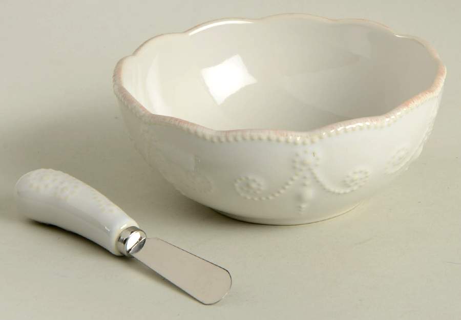French Perle White Dip Bowl & Spreader Set by Lenox-1