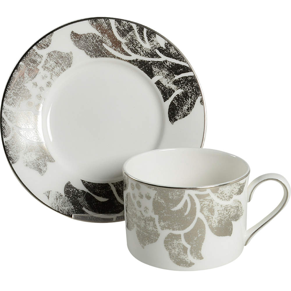 Silver Applique Flat Cup & Saucer Set - Set of 4 by Lenox-1