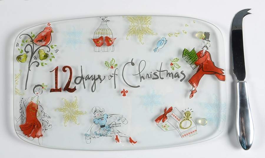 12 Days of Christmas Glassware Cheese Board & Stainless Knife by Lenox-1