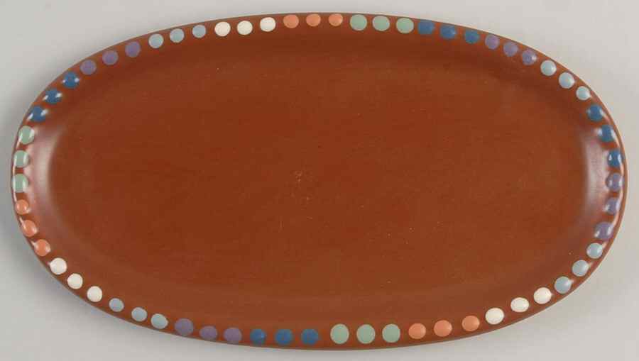 Dots on Rim (Multicolor on Sienna Small Oval Tray by Luna Garcia-1