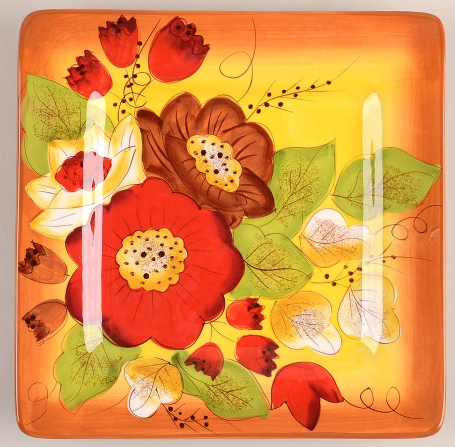 Les Belles Fleurs Square Salad Plate by Laurie Gates-1