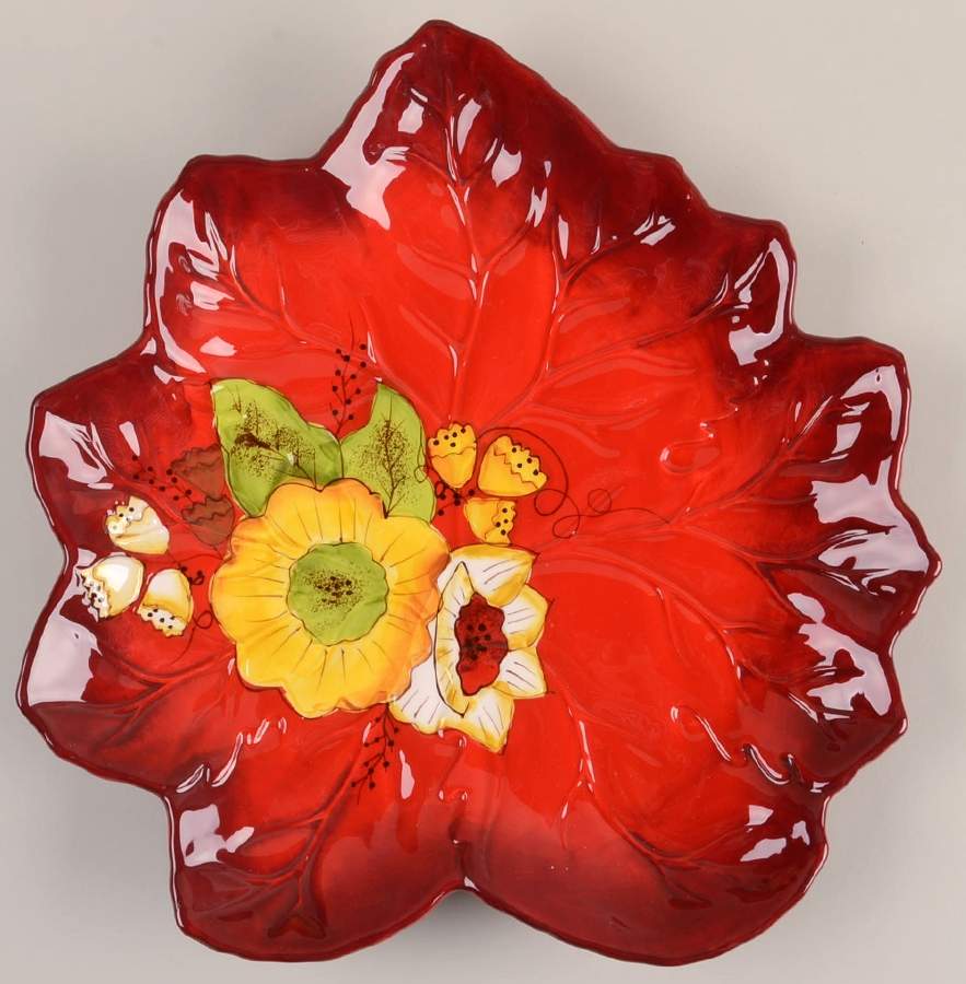 Les Belles Fleurs 12" Leaf Shape Platter by Laurie Gates-1