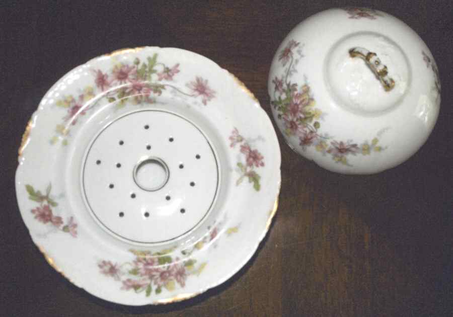 LEV6 Round Covered Butter with Strainer by Levy (Limoges)-1