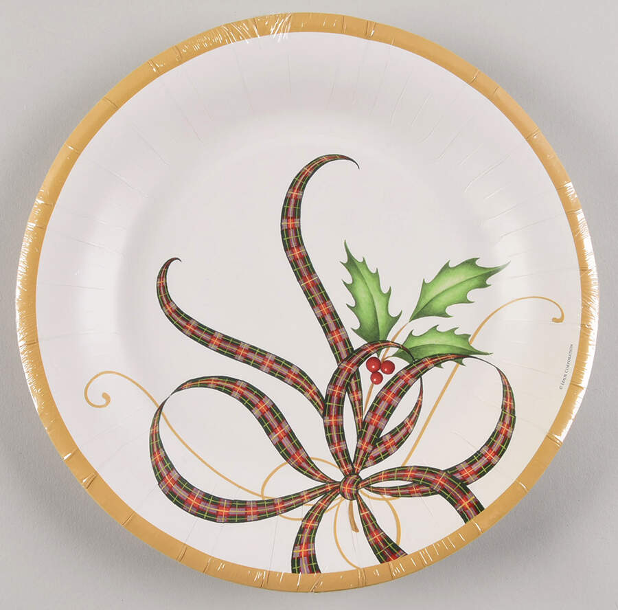 Holiday Nouveau Ribbon Pack of 8 - Paper Dinner Plate by Lenox-1