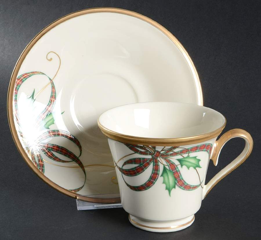 Holiday Nouveau Ribbon Footed Cup & Saucer Set by Lenox-1
