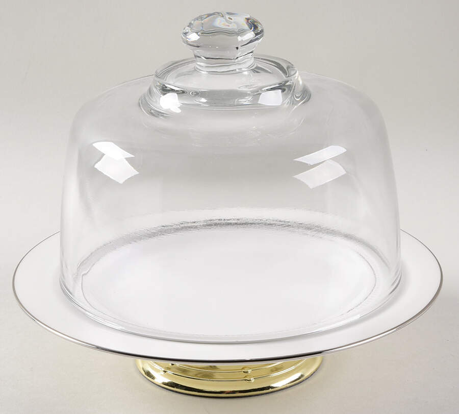 Chapel Hill 6 1/2"-7 1/2" Footed Cheese Plate w/ Glass Dome HC by Lenox-1