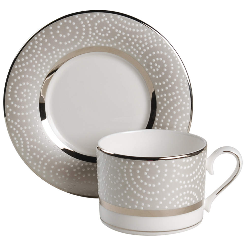 Pearl Beads Flat Cup & Saucer Set - Set of 4 by Lenox-1