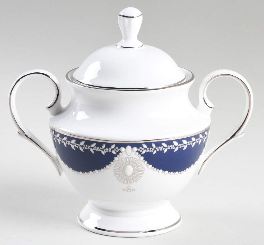 Empire Pearl Indigo Sugar Bowl & Lid by Lenox-1