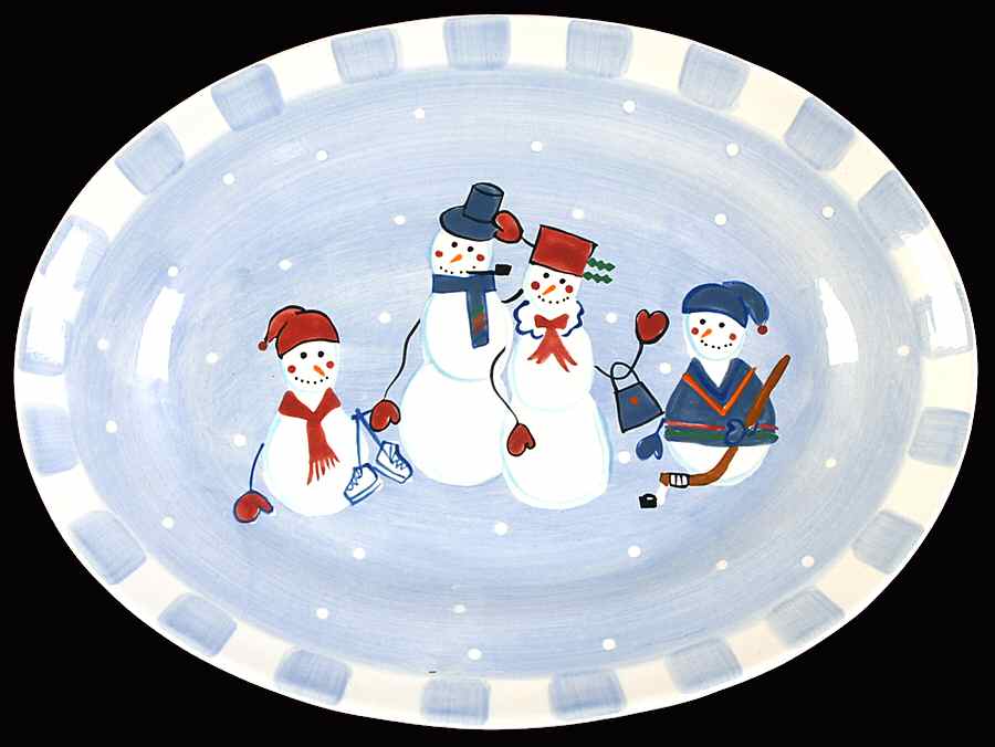 Holiday Snowman 14" Oval Serving Platter by Living Art-1