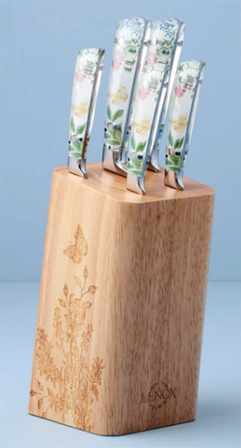 Butterfly Meadow Herbs Knife Set of 5 w/Wood Knife Block (CHK, BRK, SANK, UTK, PARK & KNBW) by Lenox-1
