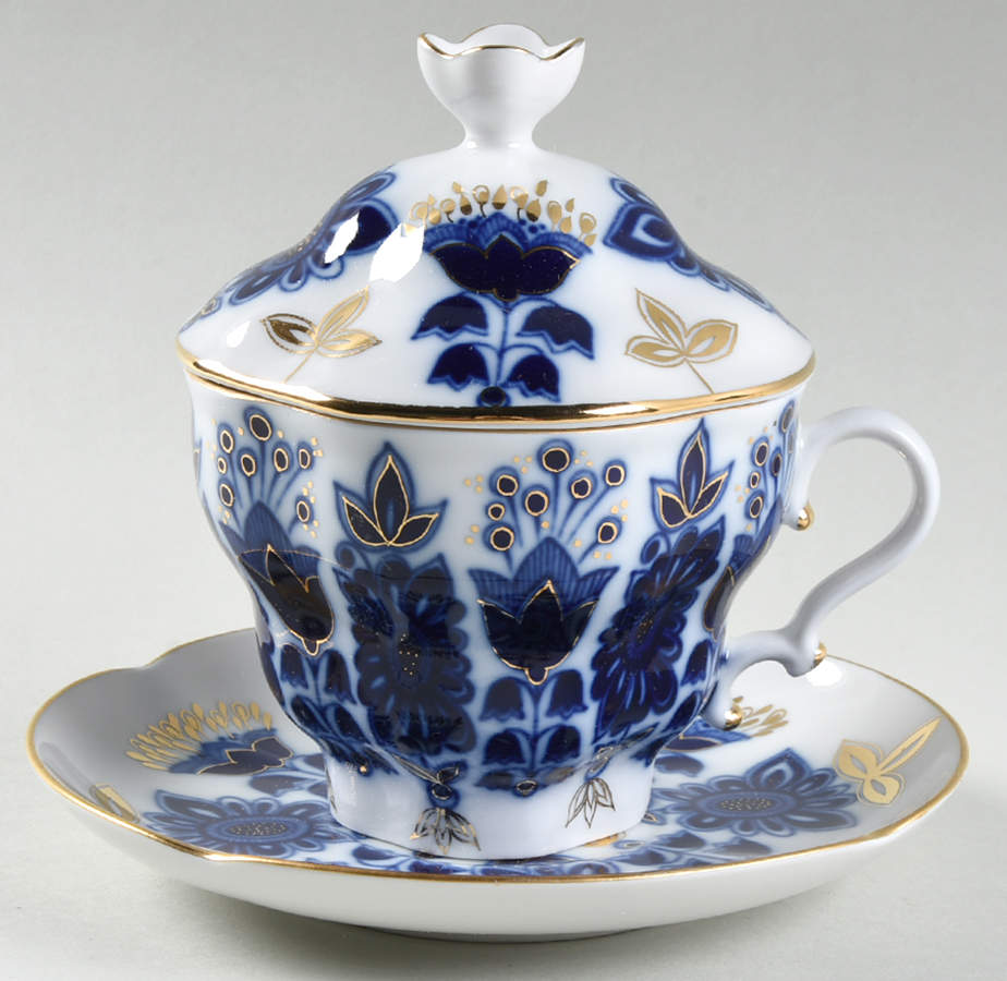 Lily of the Valley Footed Cup & Saucer Set with Lid by Lomonosov-1