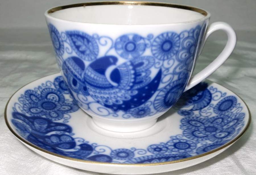 Cobalt Lace Footed Cup & Saucer Set by Lomonosov-1