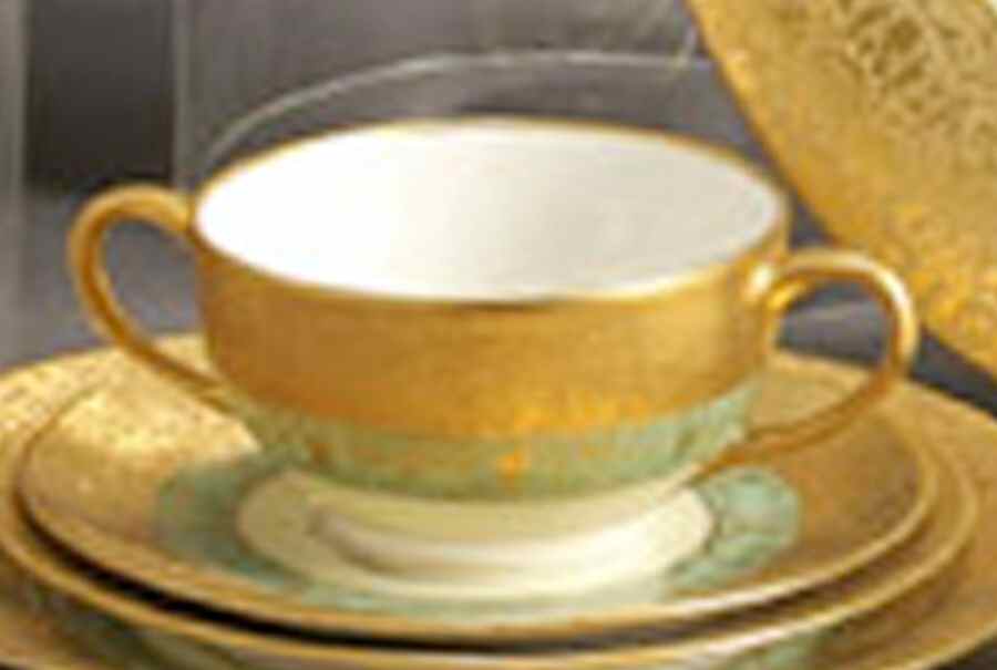 LIM560 Footed Cream Soup Bowl & Saucer Set by Limoges-French-1