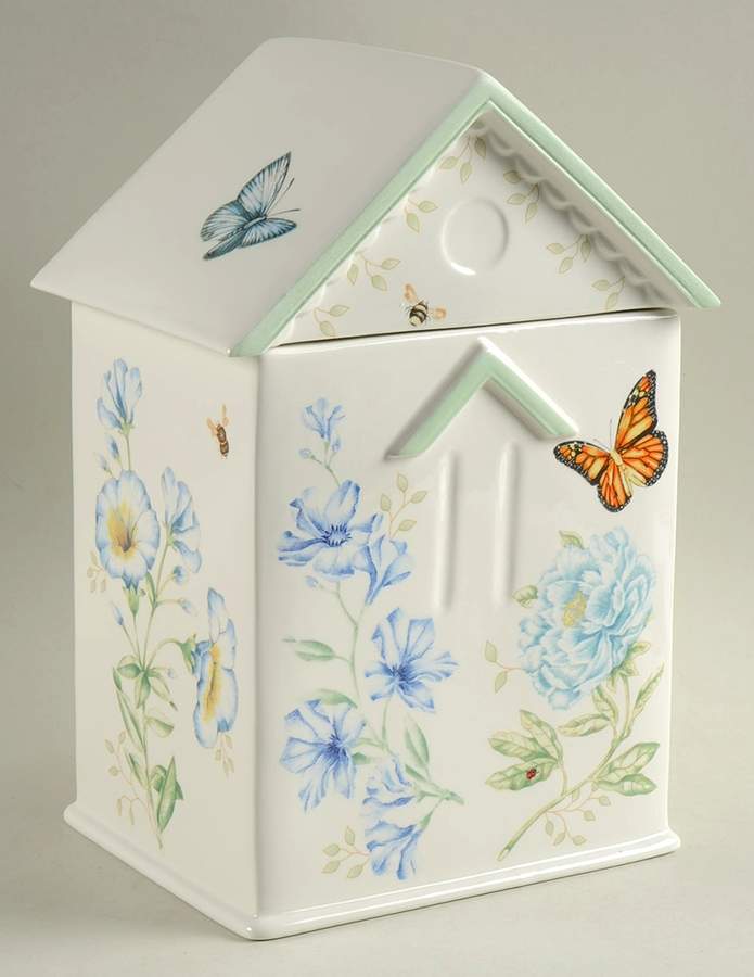 Butterfly Meadow Blue House Cookie Jar & Lid by Lenox-1