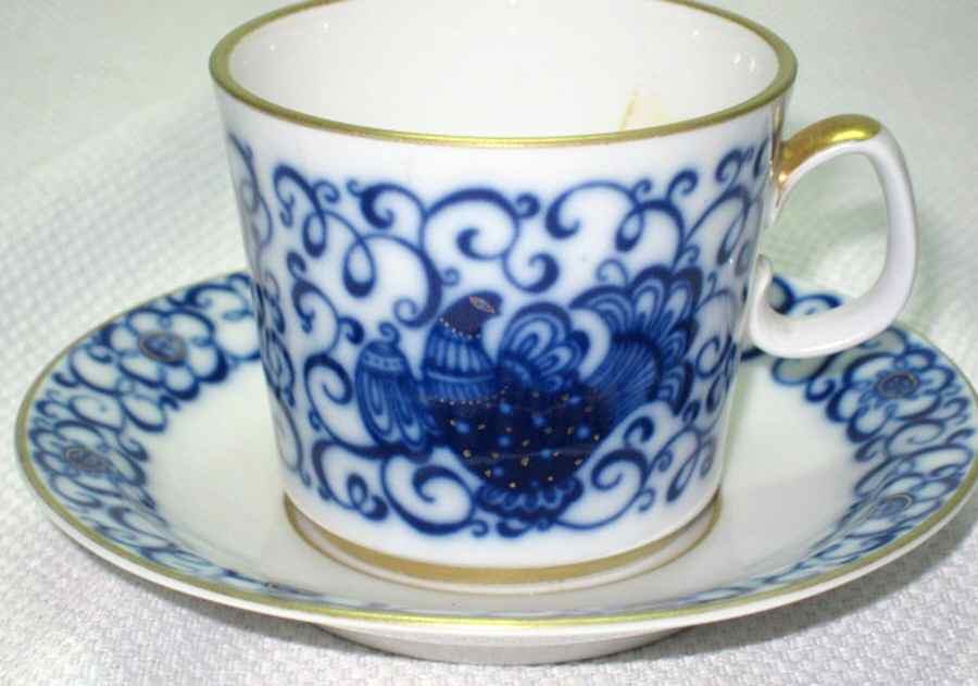 Blue Bird Flat Cup & Saucer Set by Lomonosov-1
