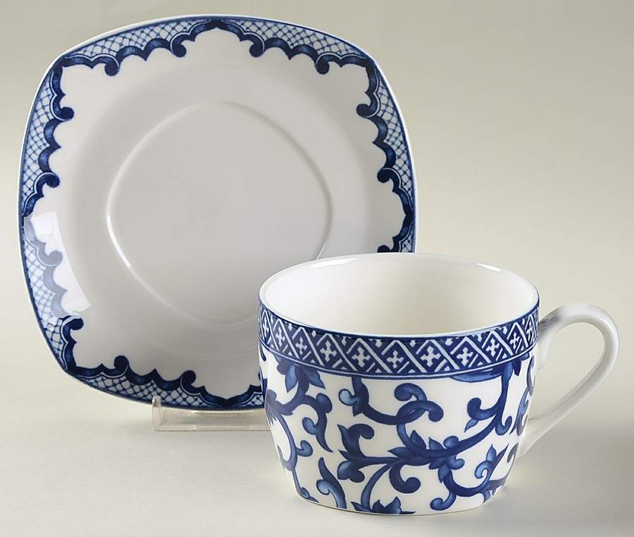 Mandarin Square Blue Flat Cup & Saucer Set by Ralph Lauren China-1