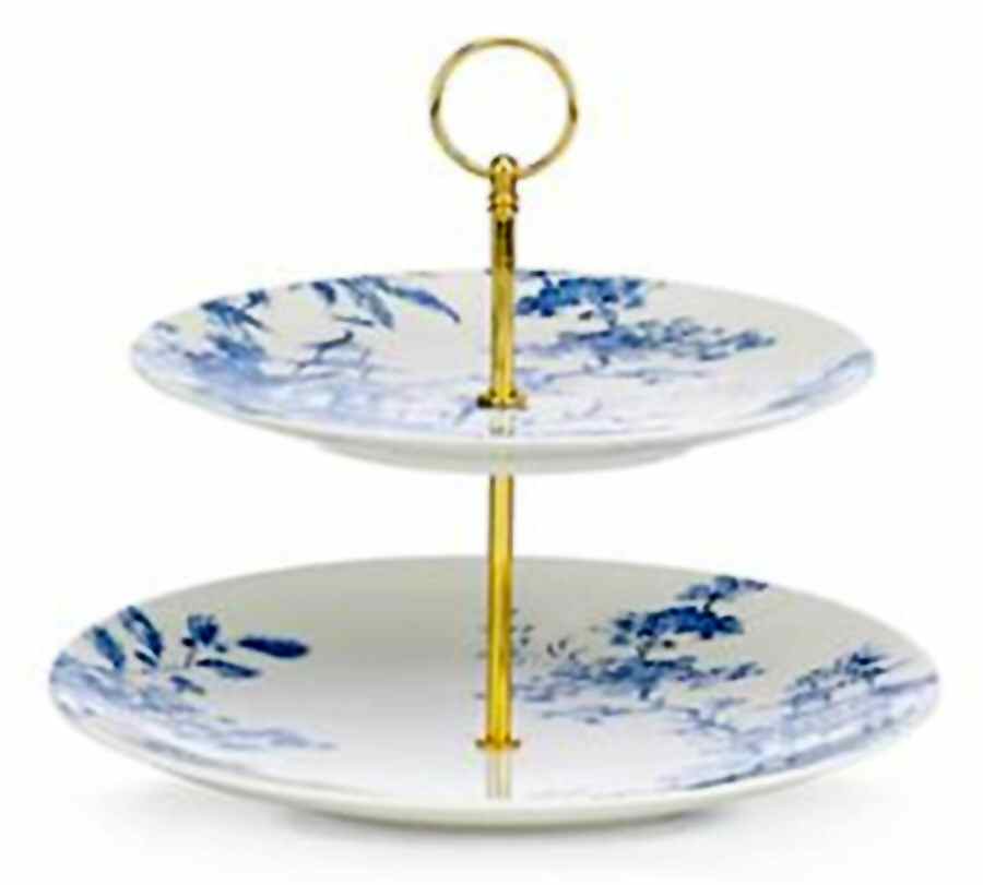 Toile Tale Sky Blue 2 Tiered Serving Tray (Dinner & Salad Plate) by Lenox-1