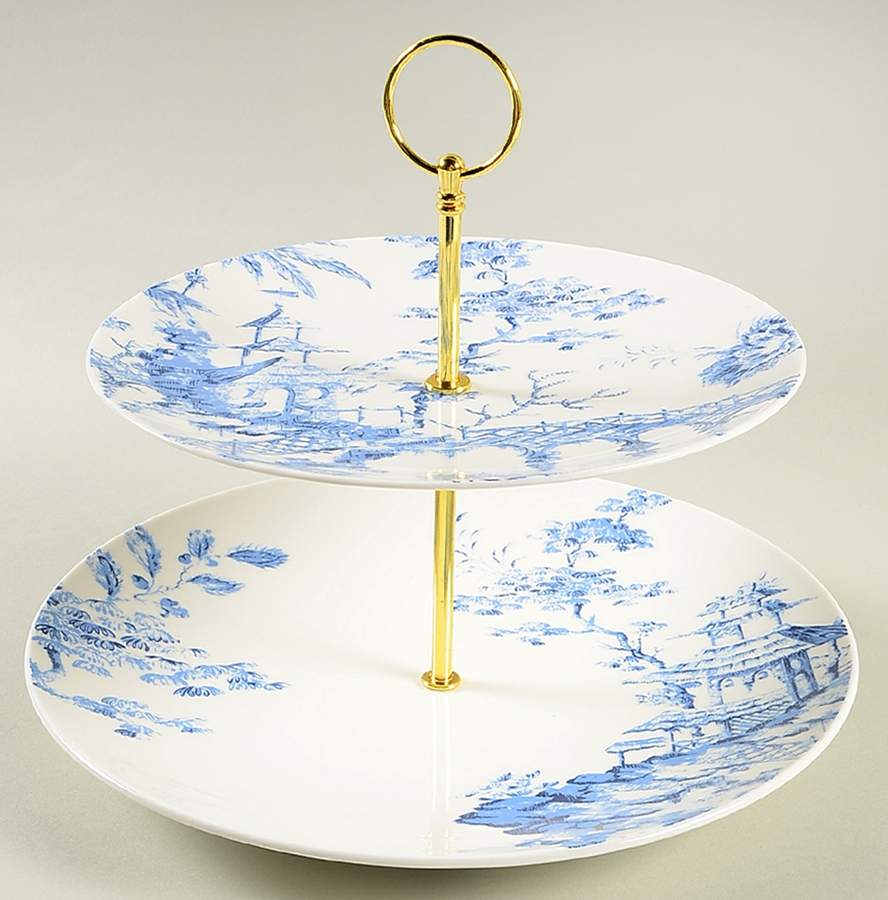 Toile Tale Sky Blue 2 Tier Serving Tray (DPC & LPCAC) by Lenox-1