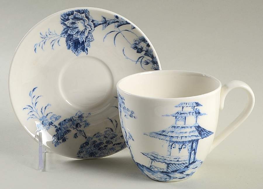 Toile Tale Sky Blue Flat Cup & Saucer Set by Lenox-1
