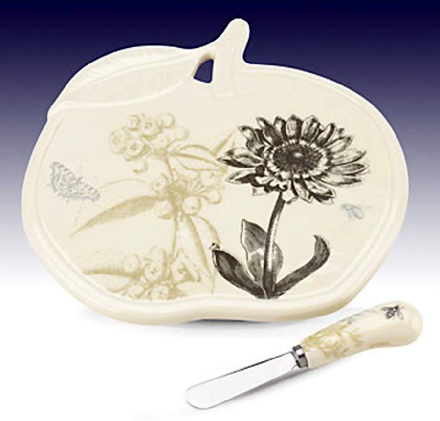 Vintage Botanical 2 Piece Cheese Dish and Knife Set by Lenox-1