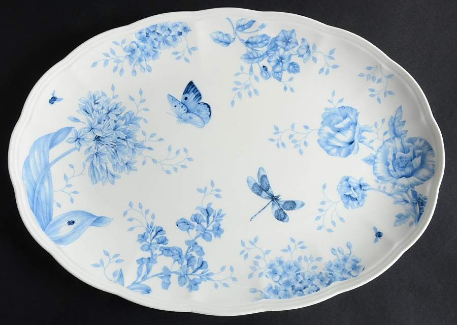 Butterfly Meadow Toile Blue(Turquoise) 16" Oval Serving Platter by Lenox-1