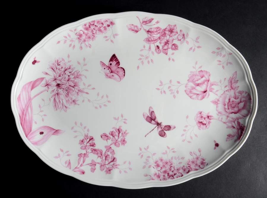 Butterfly Meadow Toile Pink 16" Oval Serving Platter by Lenox-1