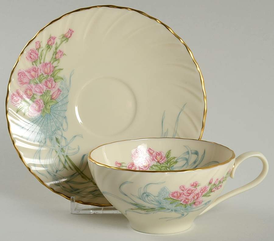Rose Bouquet Footed Cup & Saucer Set by Lenox-1