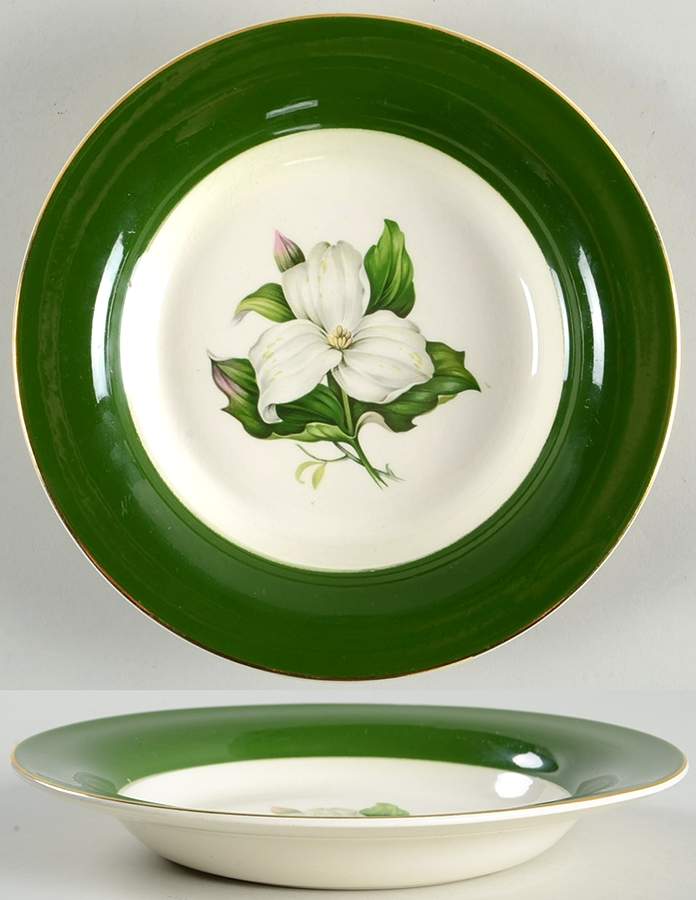 Trillium (Forest Green Band) Rim Soup Bowl by Limoges-American-1