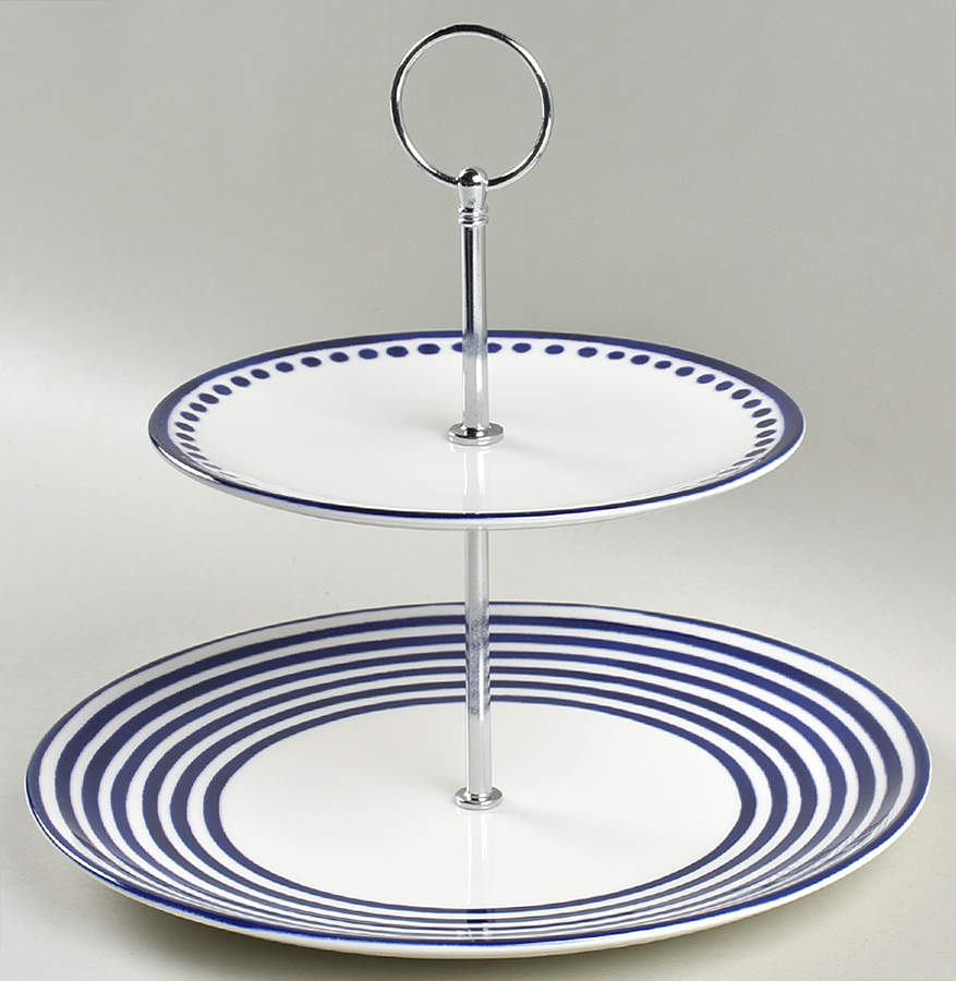 Charlotte Street Blue 2 Tiered Serving Tray (Dinner & Salad Plate) by Lenox-1