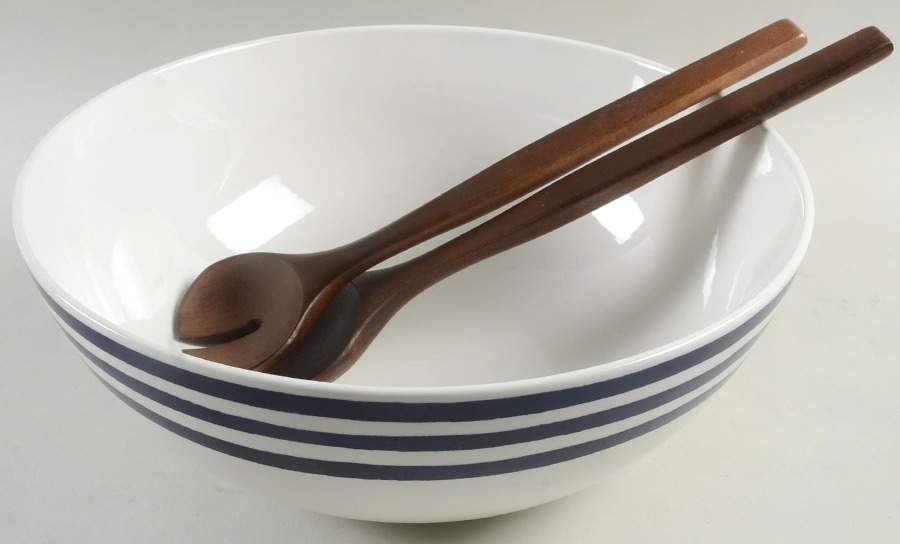 Charlotte Street Blue 12" Salad Bowl & Wood Serving Set by Lenox-1