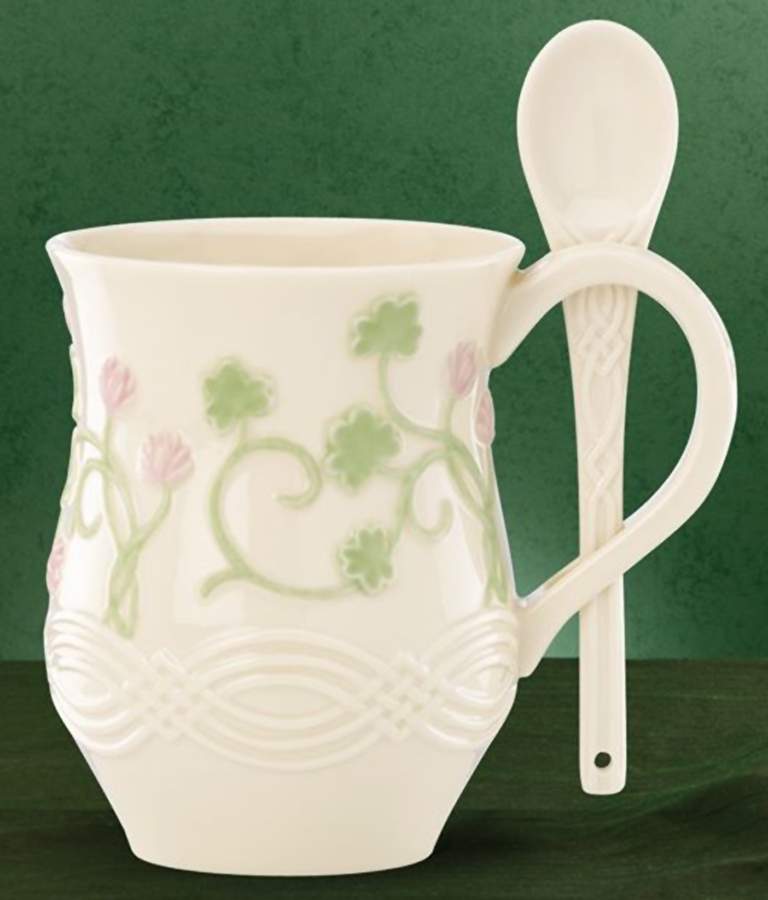 Shamrock Wishes Slotted Handle Mug & Ceramic Spoon Set by Lenox-1