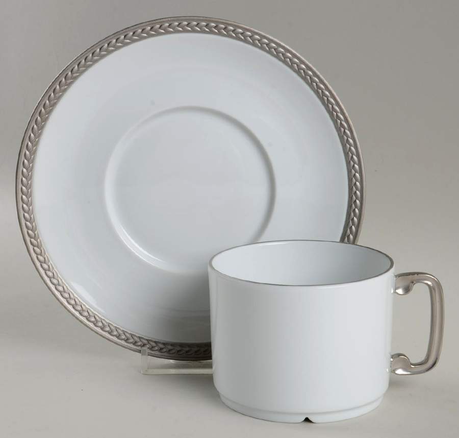 Soie Tressee Platinum Flat Cup & Saucer Set by L'Objet-1
