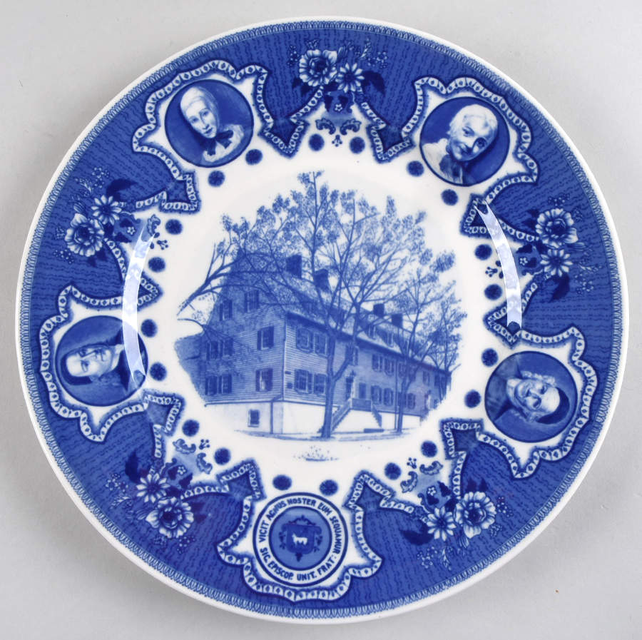 Moravian Historical Scenes Blue Dinner Plate by Lamberton-1