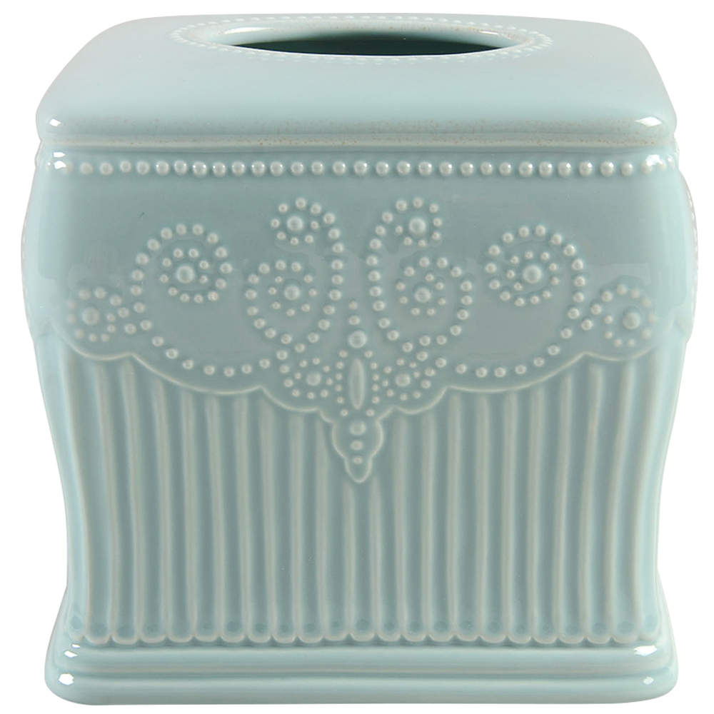 French Perle Groove Ice Blue Square Tissue Box Cover by Lenox-1